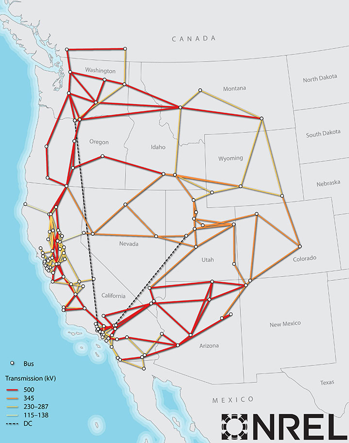Map of WECC transmission.