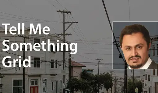 20250827-tn Image power lines on a street with text overlay reading Tell Me Something Grid and a portrait of a man.