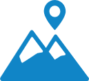 Icon of mountains with a pin above them.